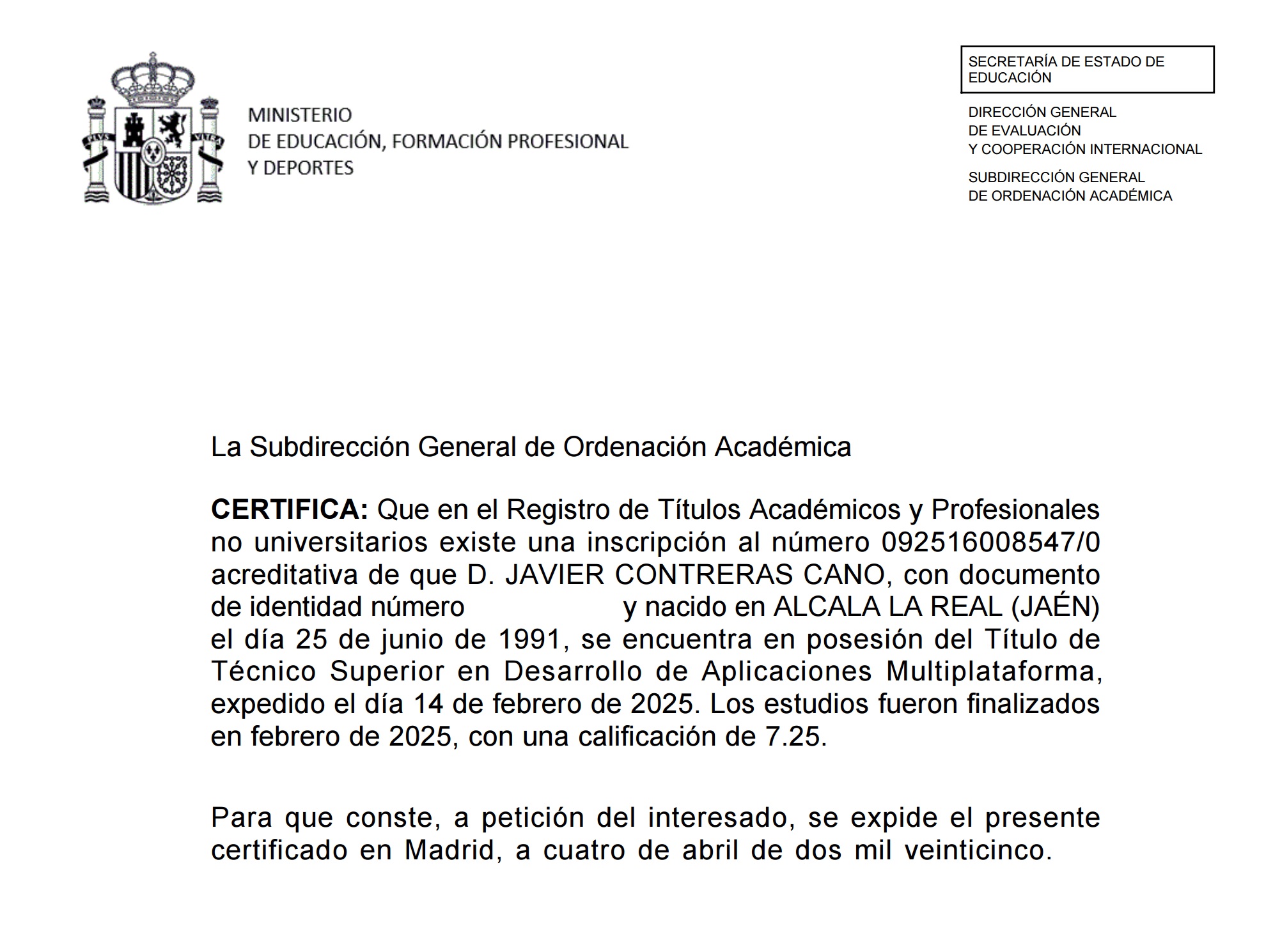 DAM Certificado